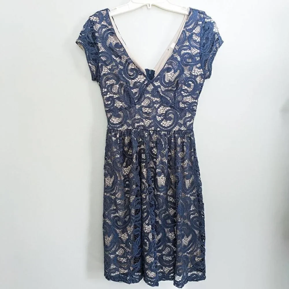 Francesca's Indigo Lace Overlay A-Line Dress - Picture 3 of 6